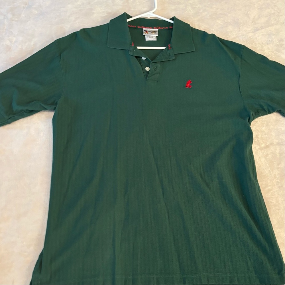 Walt Disney World resort green men’s XL polo red Mickey Mouse WDW vacation Y2K